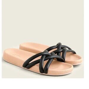 J Crew Pacific Cushy Strap Sandal Slides Leather Black Size 10